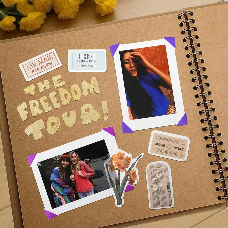 Álbum de Fotos DIY Scrapbooking Espiral con 40 Páginas Blancas para Manualidades y Recuerdos Especiales, con pegatinas, rotuladores y más accesorios multicolor