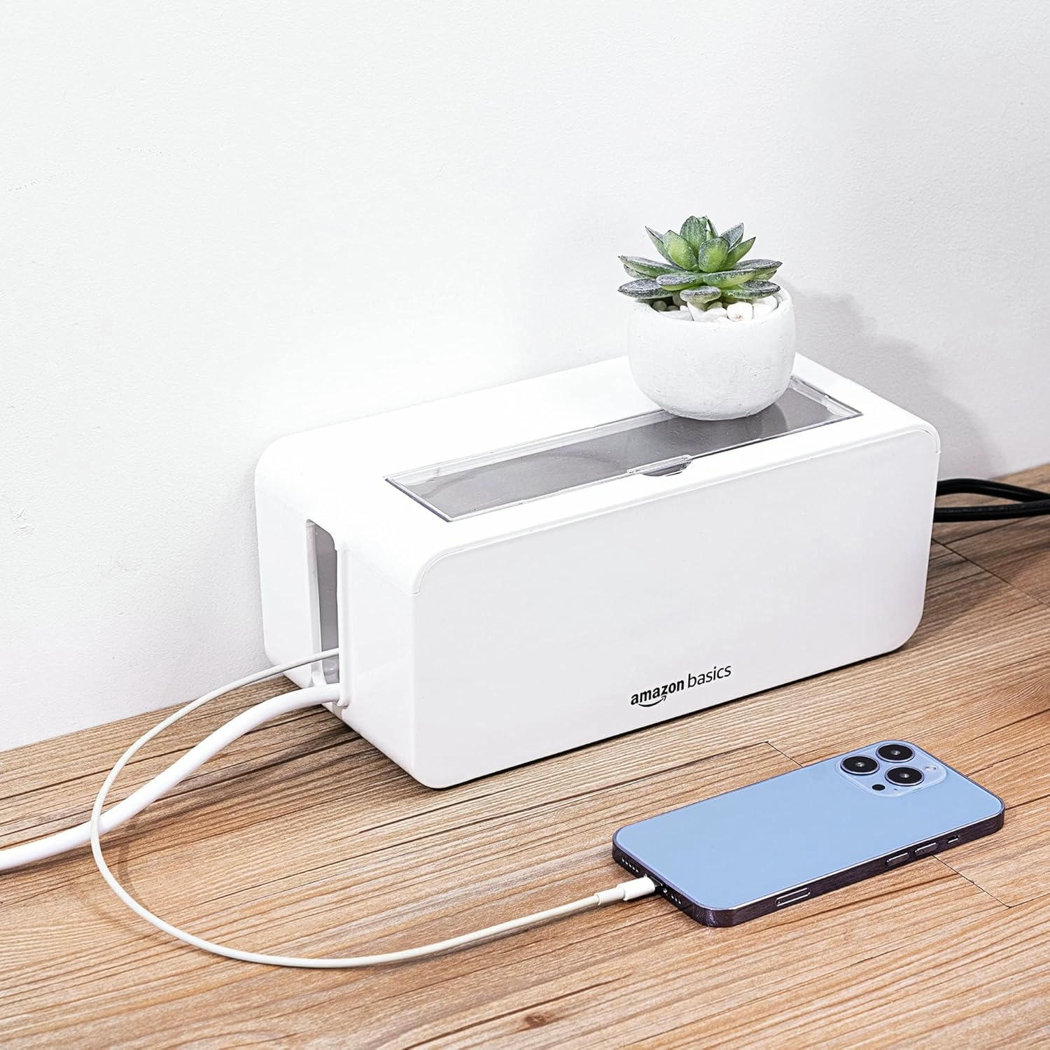 Amazon Basics - Caja organizadora de cables para ocultar y organizar cables, tamaño Pequeña, Blanco
