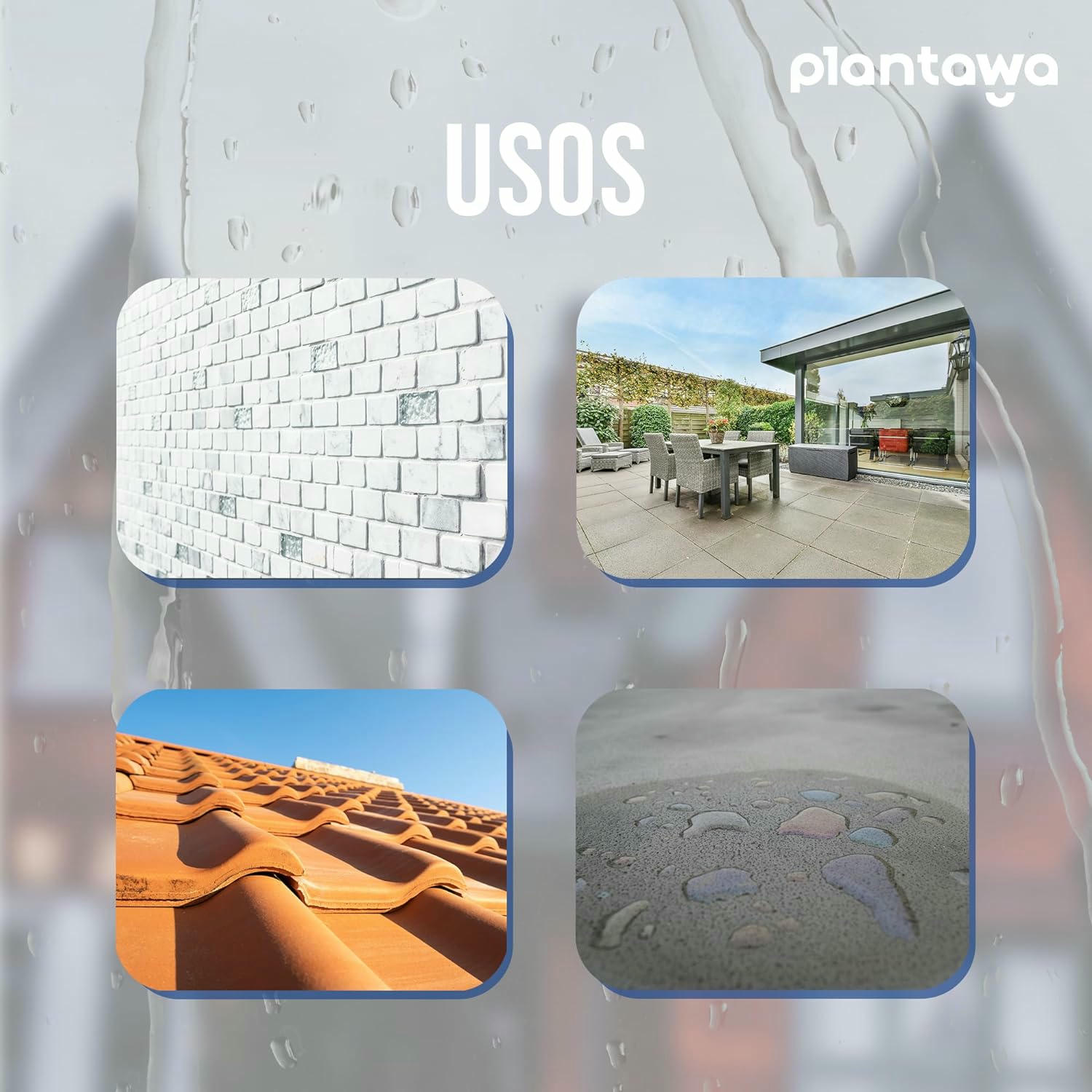 Plantawa Impermeabilizante Transparente. Hidrofugante Invisible, No Genera Película, Protección Total en Fachadas, Hormigón,Terrazas, Tejados. Repelente al Agua, waterproof (5 Litros).