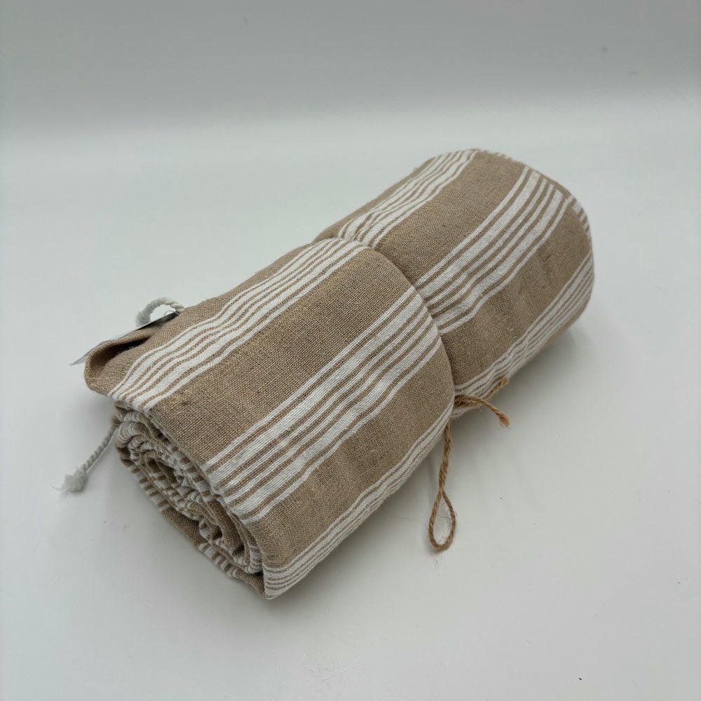 Pareo toalla Sena 95x180 Beige Marron con rayas blancas