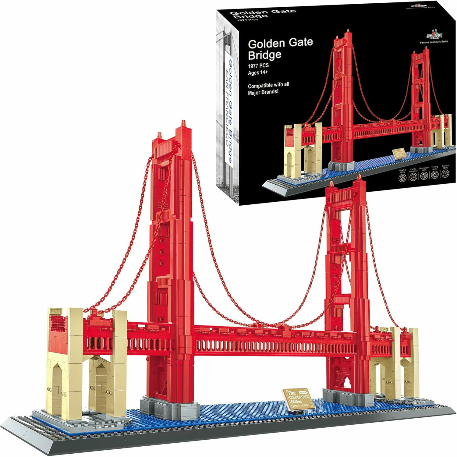 Apostrophe Games - Juego de bloques de construcción del puente Golden Bridge de San Francisco en miniatura, de la famosa serie Monumentos de arquitectura, para niños y adultos, 1977 piezas