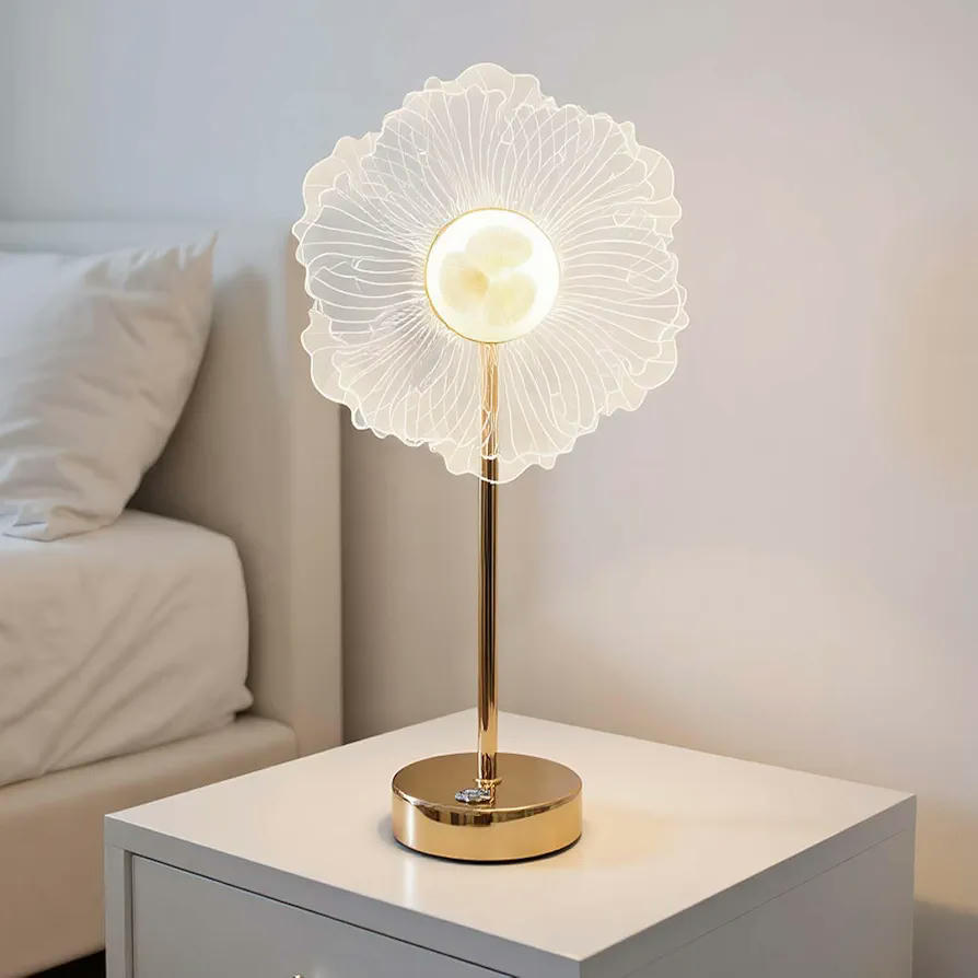 Lámpara de mesa recargable por USB, diseño nórdico minimalista, luz nocturna con atenuación, ideal para dormitorio o escritorio, color dorado, 39.5 cm de largo