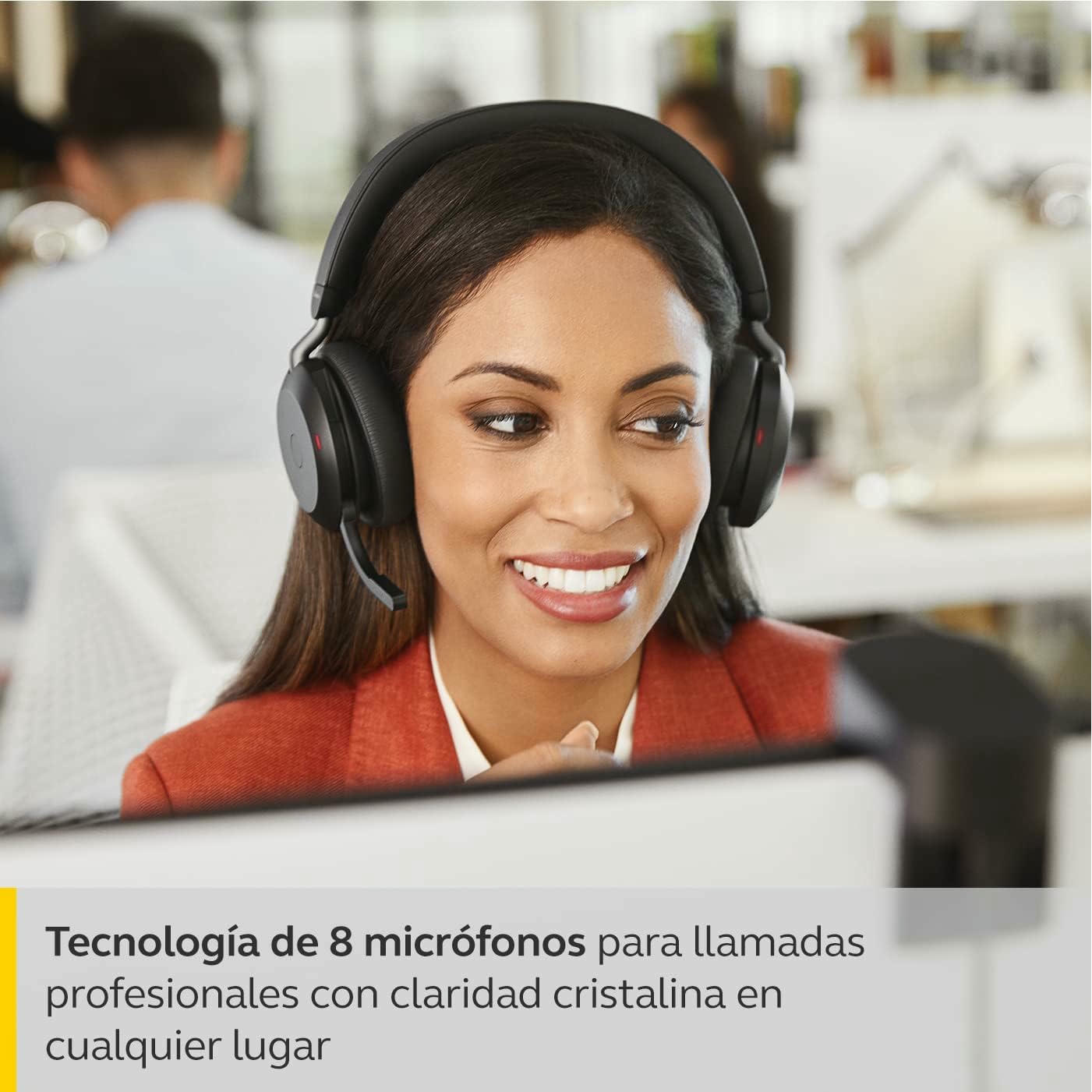 Jabra Evolve2 75 Auriculares Estéreo Inalámbricos para PC con tecnología de 8 micrófonos-Auriculares de Doble Espuma y Cancelación de Ruido Activa, Adaptador Bluetooth USB-A-Para MS Teams-Negro