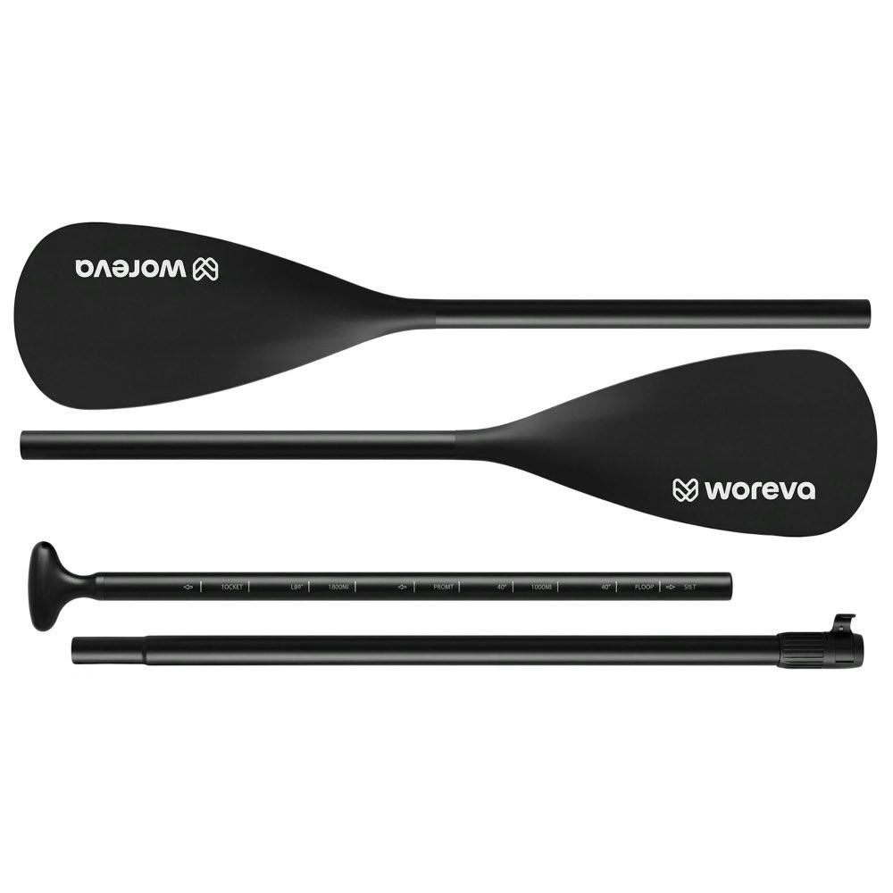 WOREVA Remo Convertible Simple y Doble, para Paddle Surf y Kayak, Desmontable en 4 piezas, Longitud Ajustable de 165-208cm, Aluminio y Nailon Reforzado (Color Negro)