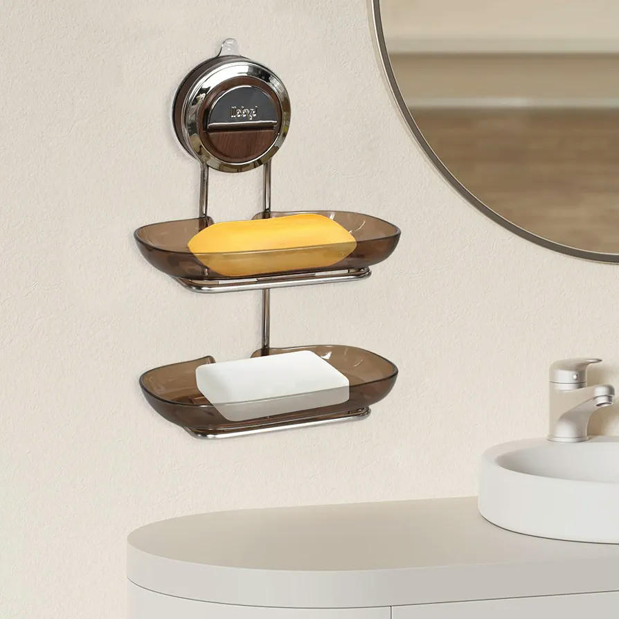 Jabonera de Pared con Doble Capa y Ventosa Fuerte, Porta Jabón Sin Taladro para Baño y Cocina, Impermeable, Fácil de Instalar, para Superficies Lisas