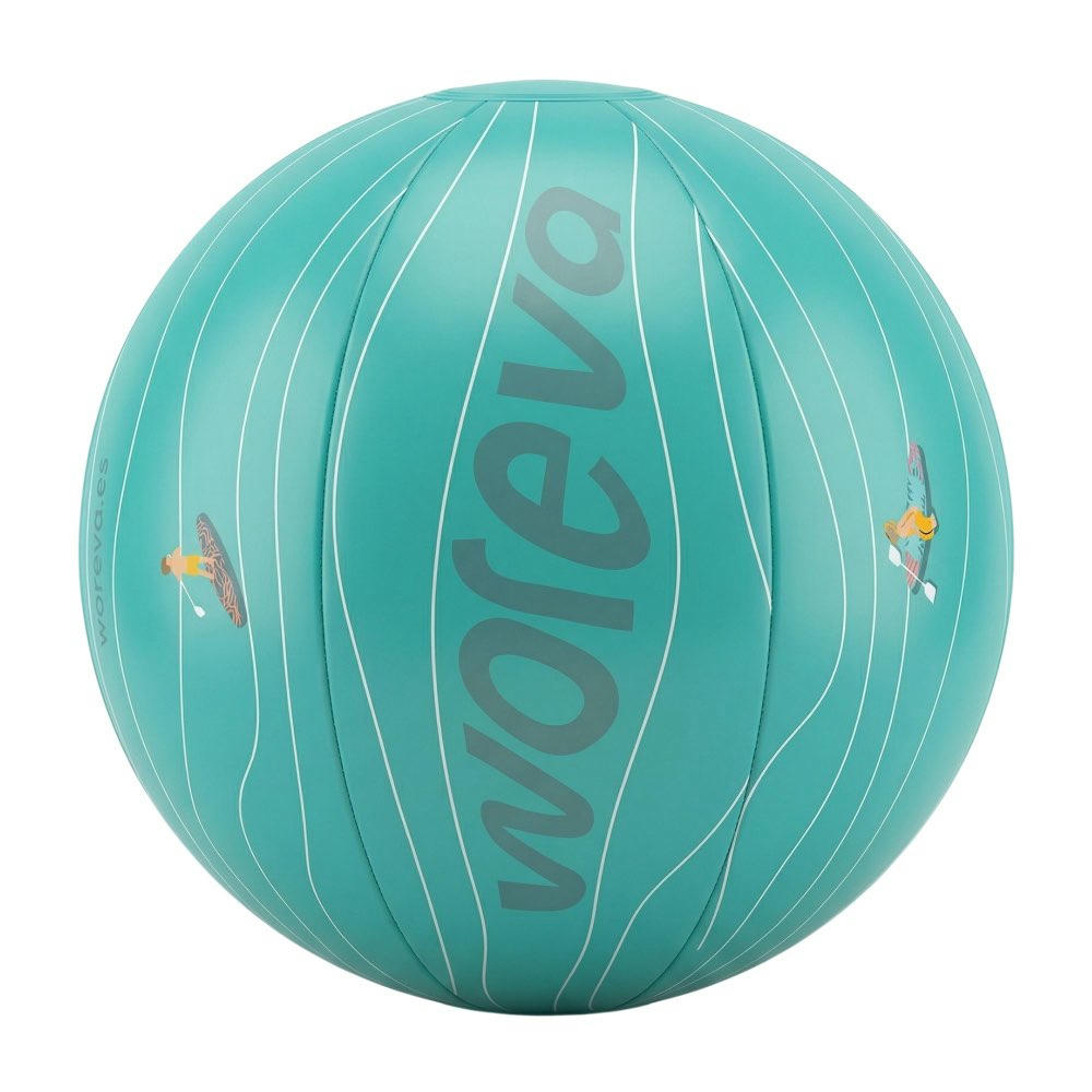 WOREVA Pelota de playa 40 cm de diámetro, Hinchable, Edición especial con los modelos de paddle surf de 2026 (Color Turquesa)