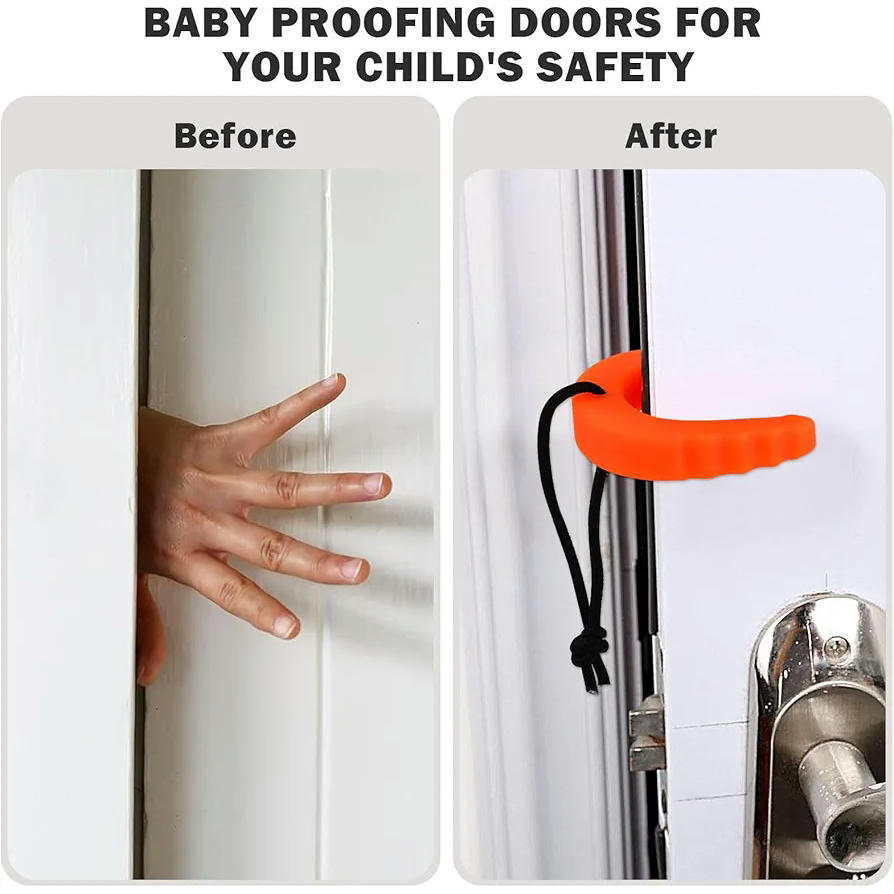 Protectores de Puerta Anti-Pellizcos de Goma, 3 Unidades, Seguridad para Niños y Mascotas, Funda Antipinzamiento para Puertas y Ventanas (Naranja)