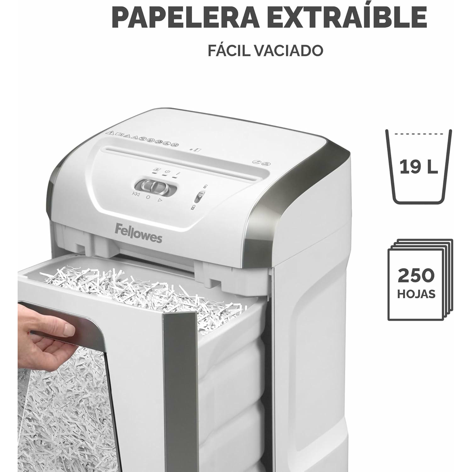 Fellowes FS-12C - Trituradora de Papel, Corte en partículas, destruye hasta 12 Hojas, destructora de Papel Uso Personal, Papelera 19L, Nivel de Seguridad DIN-P4, Exclusiva de Amazon