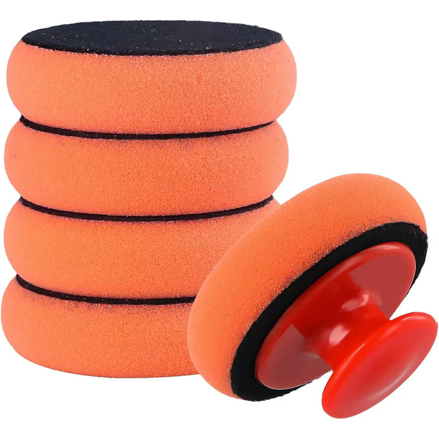Automatic Polishing Sponge Kit with 5 Pads and Non-Slip Handle for Cars and Motorcycles (Orange)