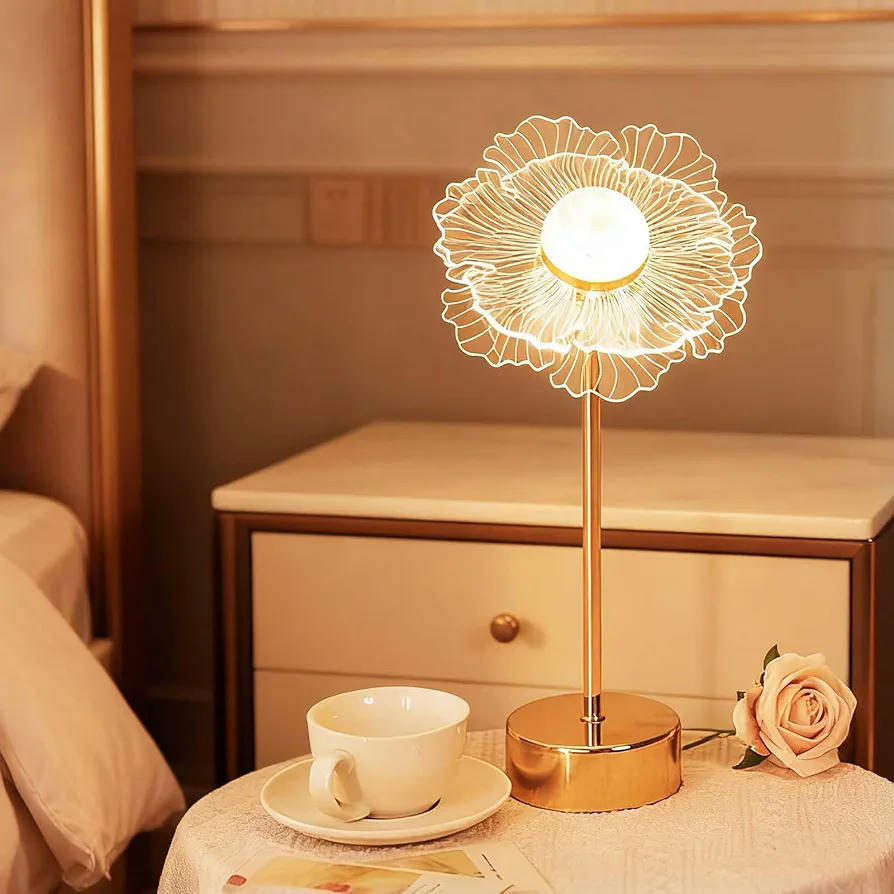 Lámpara de mesa recargable por USB, diseño nórdico minimalista, luz nocturna con atenuación, ideal para dormitorio o escritorio, color dorado, 39.5 cm de largo