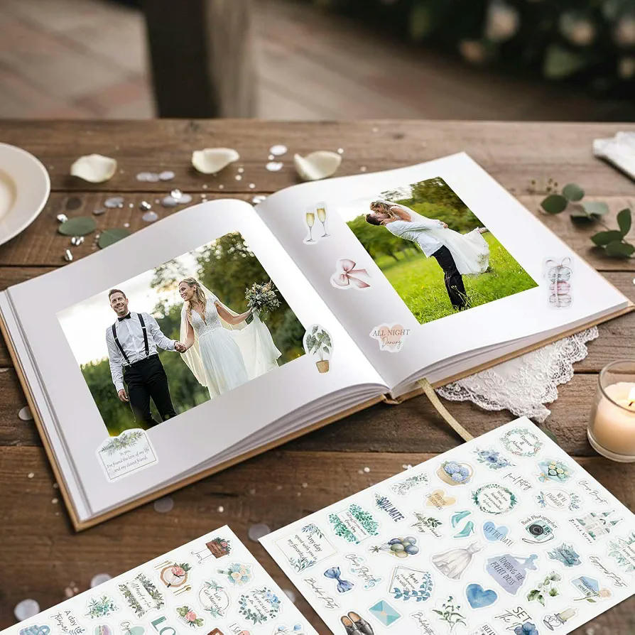 Libro de Visitas para Bodas de 144 Páginas, con 6 Hojas de Pegatinas, Álbum de Fotos para Bodas y Celebraciones, 21 x 21 cm (Marrón)