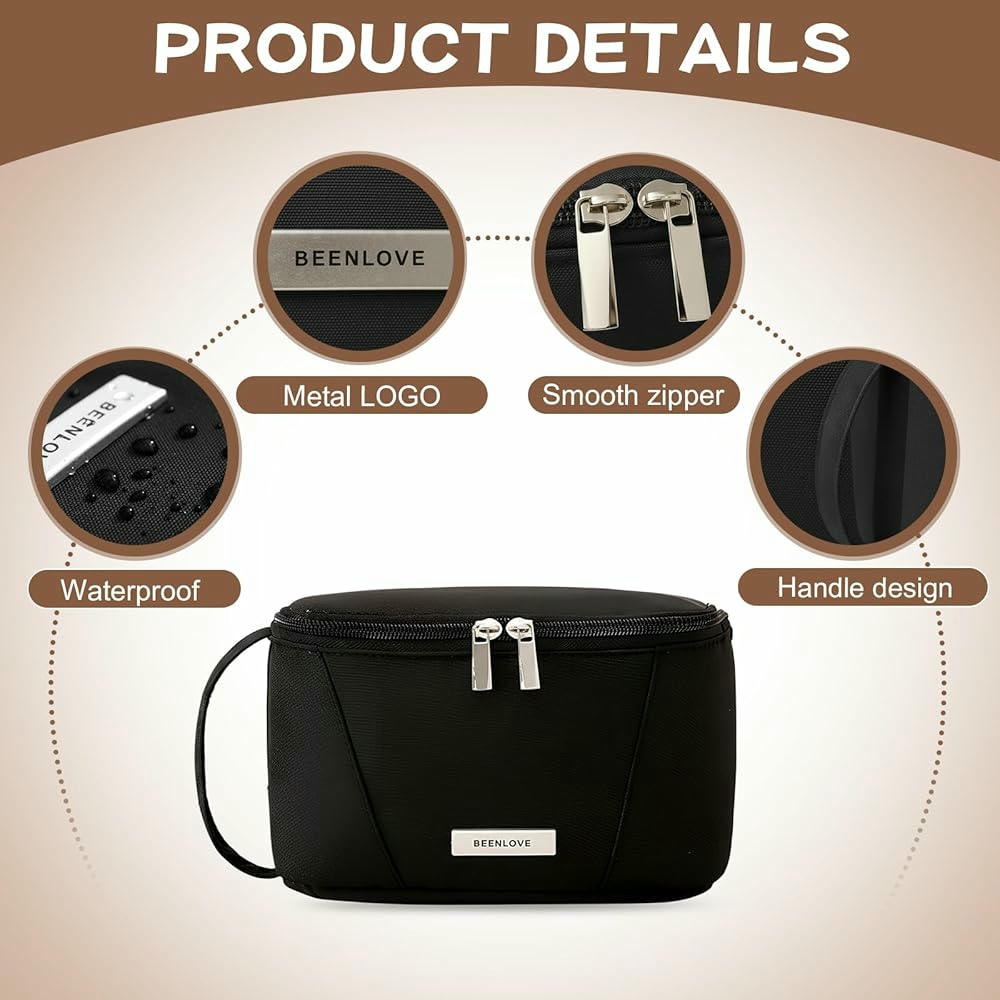Bolsa de Cosméticos Impermeable para Mujer, Neceser de Maquillaje Ligero, Estuche Organizador con Abertura Ancha, Ideal para Viajes y Uso Diario (Negro)