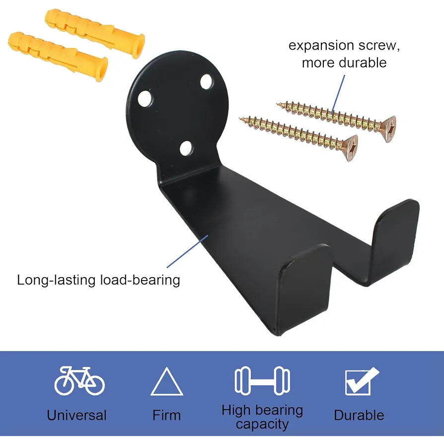 Soporte de Pared para Bicicletas - Gancho para Pedales de Montaje Horizontal (Negro)