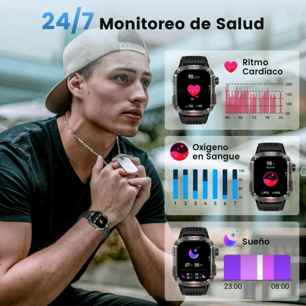 Reloj inteligente para hombre, modelo 2.01 pulgadas, smartwatch deportivo con llamadas Bluetooth, más de 100 modos de deporte, IP68, monitoreo del sueño, compatible con iOS y Android (Negro)