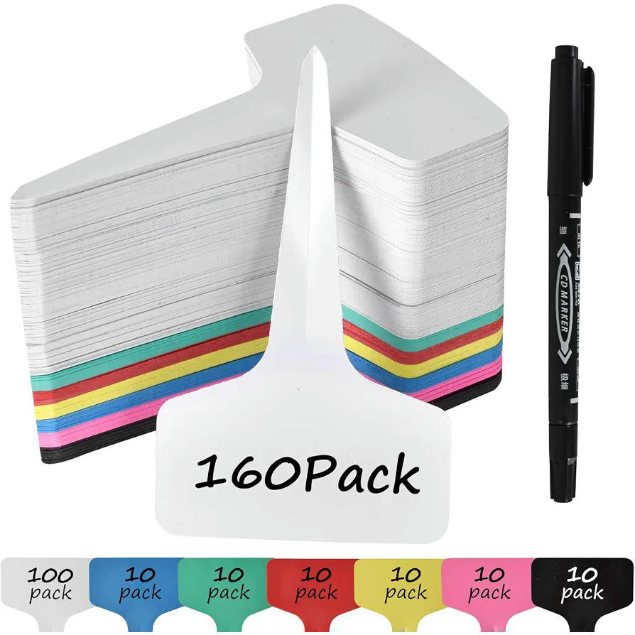 160 Piezas Etiquetas Multicolor de Plástico para Plantas, Marcadores de Jardín de 6 x 10 cm con Bolígrafo