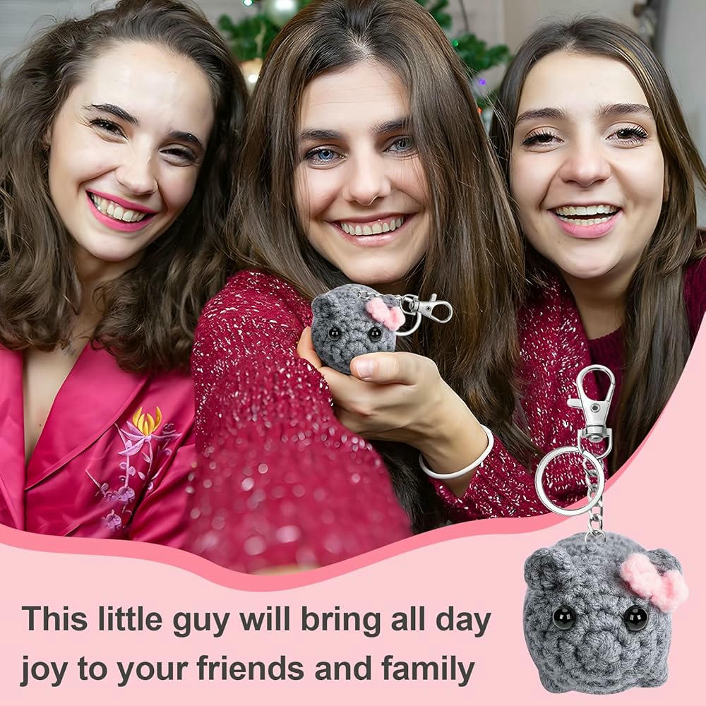2 Llaveros de hámster triste de peluche, juguete antiestrés hecho a mano, regalo divertido para amigos y parejas, color gris, tamaño único