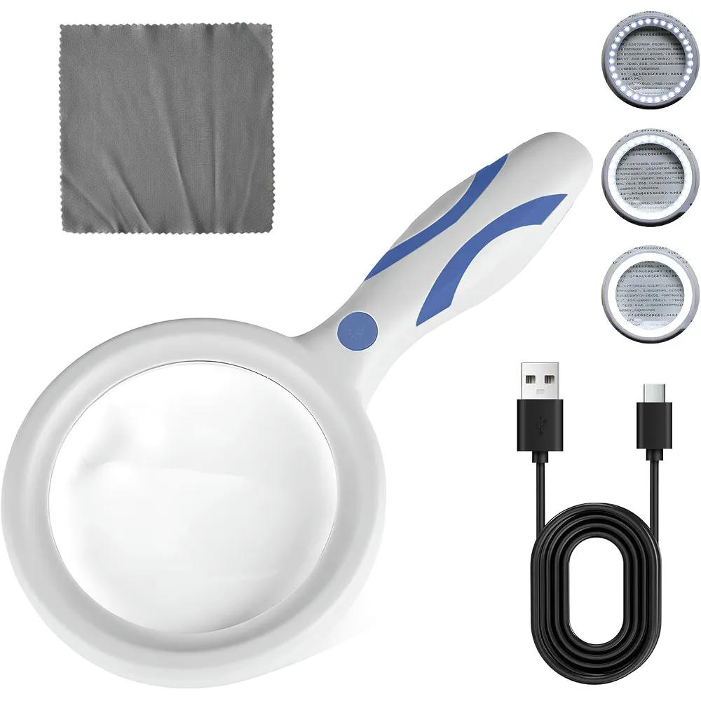 Lupa con Luz y Aumento 2X 13X, Ideal para Lectura, Joyería y Manualidades con 33 Luces LED (Blanco)