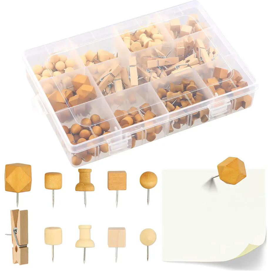 235 Pcs Chinchetas de Madera Mezcladas en Color Café para Decoración y Organización