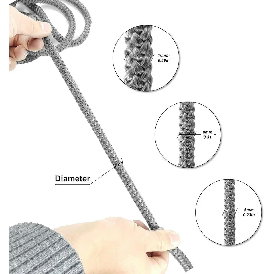 Tira de Sellado Resistente al Calor, Junta Puerta Chimenea, Junta de Vidrio Reemplazo, para Inserto de Estufa, Chimenea, Resistente a 550 °C, Longitud: 2,5 M (6 mm de diámetro)