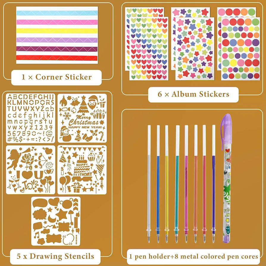 Álbum de Fotos DIY Scrapbooking Espiral con 40 Páginas Blancas para Manualidades y Recuerdos Especiales, con pegatinas, rotuladores y más accesorios multicolor