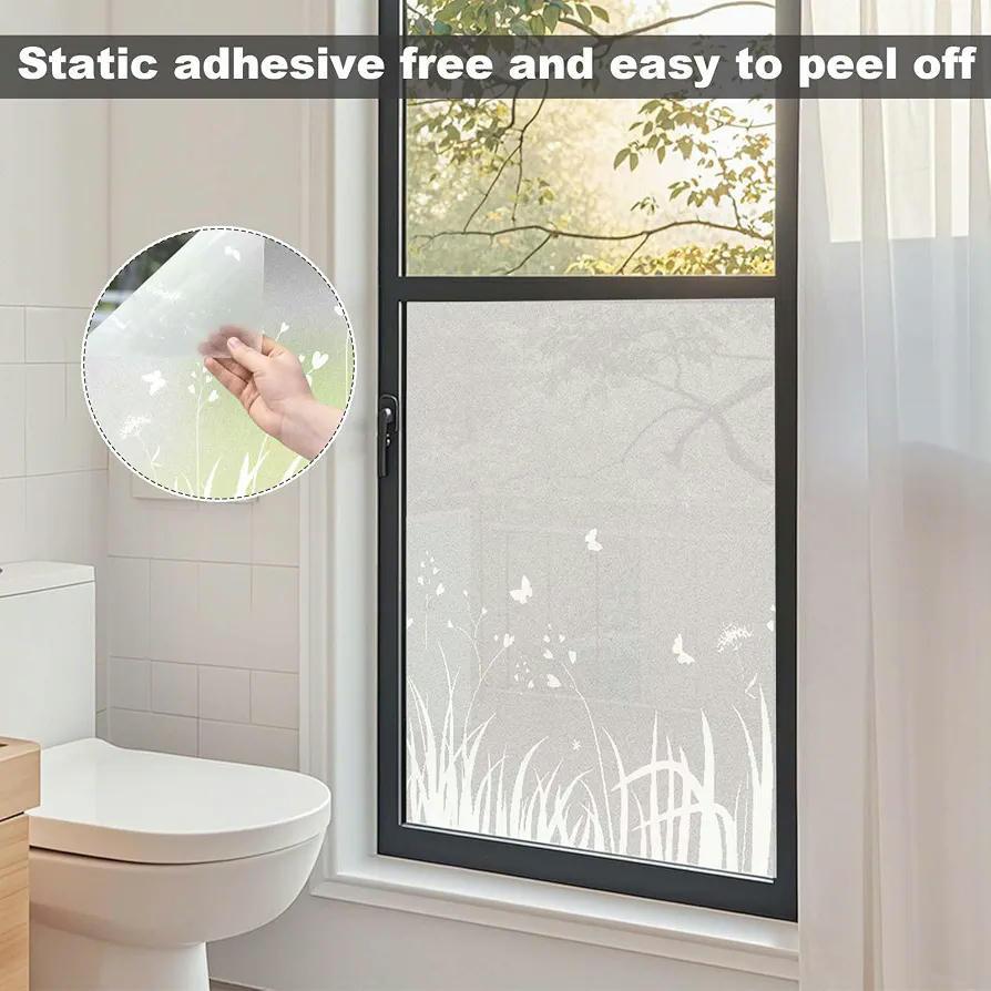 Película de Privacidad para Ventana Diseño Floral 45x300cm, Estática y Opaca, Protección UV y Reutilizable