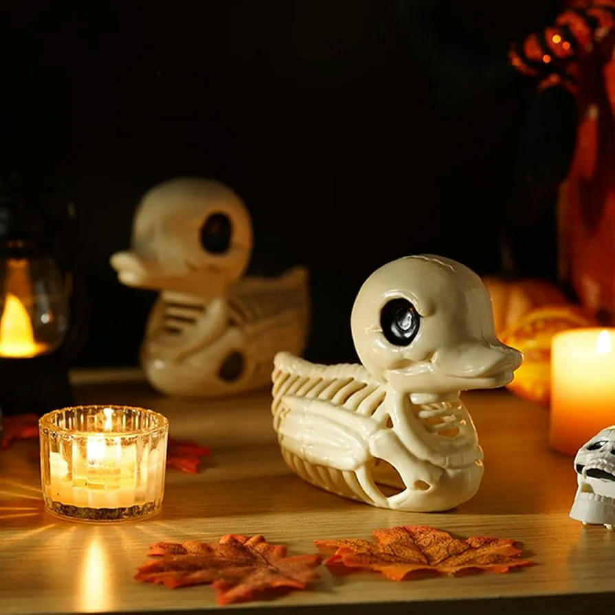 2 Figuras Pato Esqueleto, 4.7 pulgadas, patito accesorio decorativo para Halloween, figura de resina sintética, diseño encantador y espeluznante