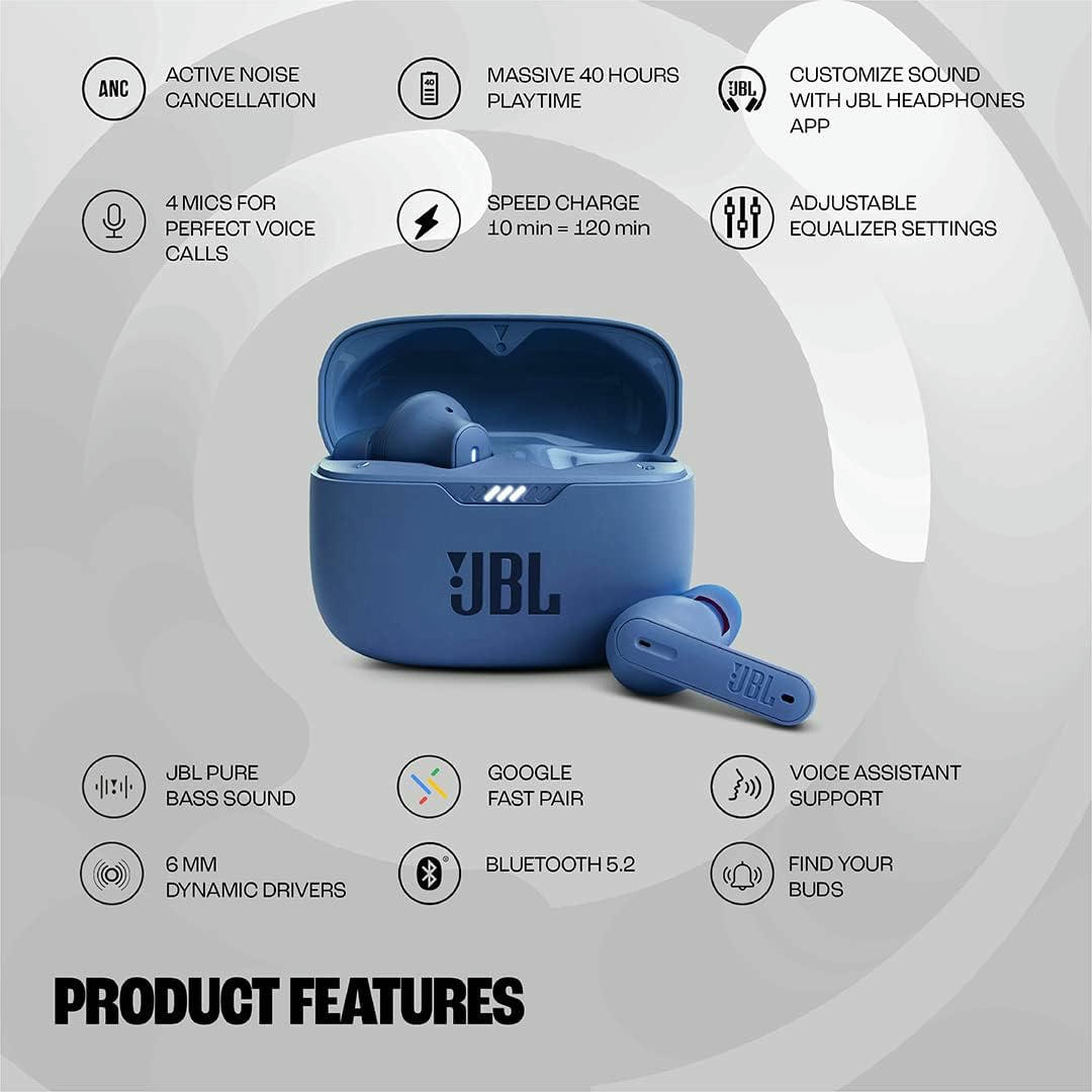 JBL TUNE 230NC TWS Auriculares inalámbricos In Ear True Wireless Bluetooth IPX4 con micrófono incorporado para música, deportes y llamadas, hasta 40h de batería, estuche de carga, azul