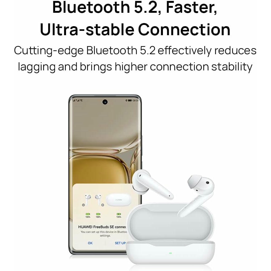 HUAWEI FreeBuds SE Semi-In-Ear Auriculares Bluetooth 5.2 inalámbricos, Cómodos de Llevar, Diseño Premium, Sonido, 24 Horas de batería, Cancelación de Ruido en Llamadas por 2 micrófonos, Cian
