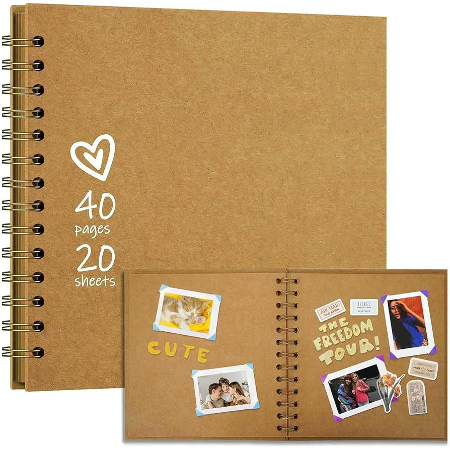 Álbum de Fotos DIY Scrapbooking Espiral con 40 Páginas Blancas para Manualidades y Recuerdos Especiales, con pegatinas, rotuladores y más accesorios multicolor