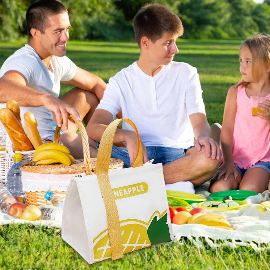 Bolsa Termica Porta Alimentos, Bolsa De Almuerzo Para Oficina, Bolsa de Almuerzo Reutilizable, Aislante y a Prueba de Fugas para Niños y Adultos, Adecuado para el Trabajo, la Escuela (Blanco y Amarillo), diseño de piña