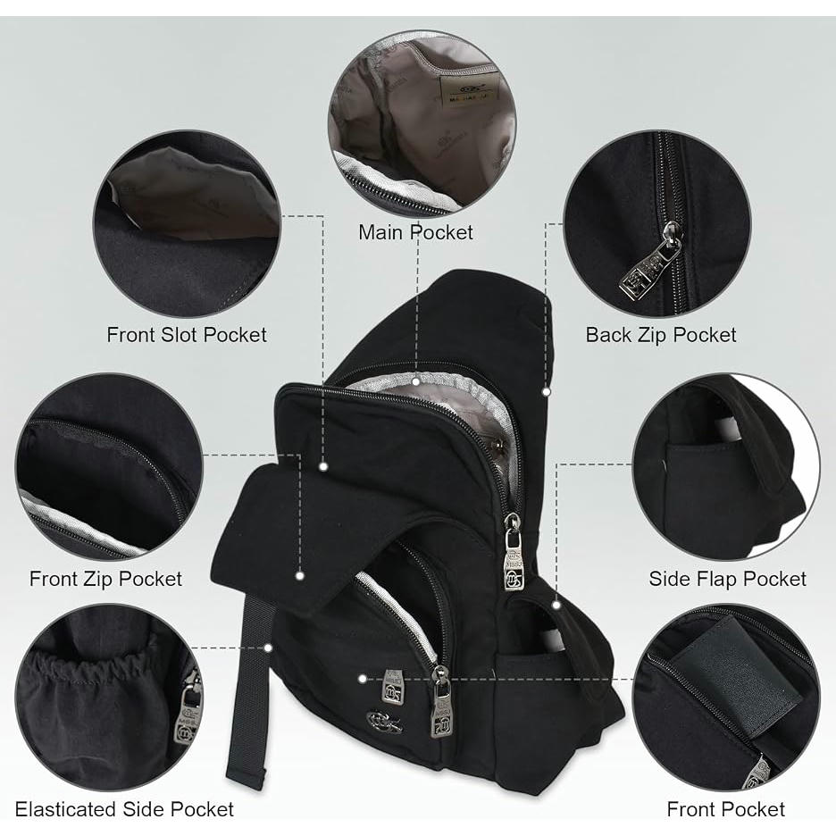 Bolso bandolera ultradelgado con compartimento para tarjetas, impermeable y versátil para viajes y actividades al aire libre (Negro)