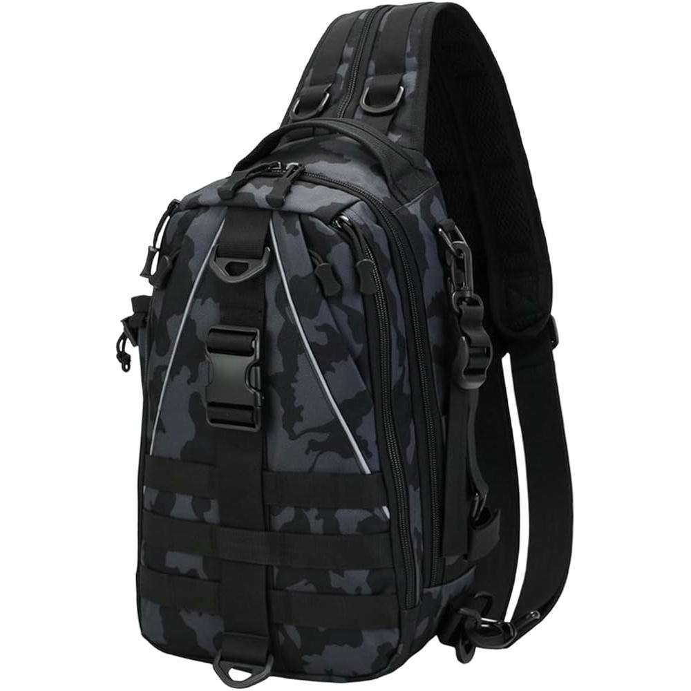 Bolsa de almacenamiento para aparejos de pesca, mochila bandolera Oxford impermeable, ideal para senderismo, caza y camping, color azul oscuro
