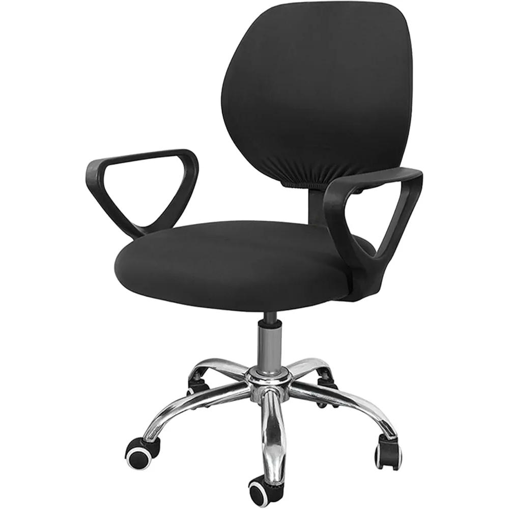 Funda protectora para silla, funda elástica negra, material suave y transpirable, fácil de instalar y lavar, apta para sillas de oficina y sillones giratorios, talla M (Negro)