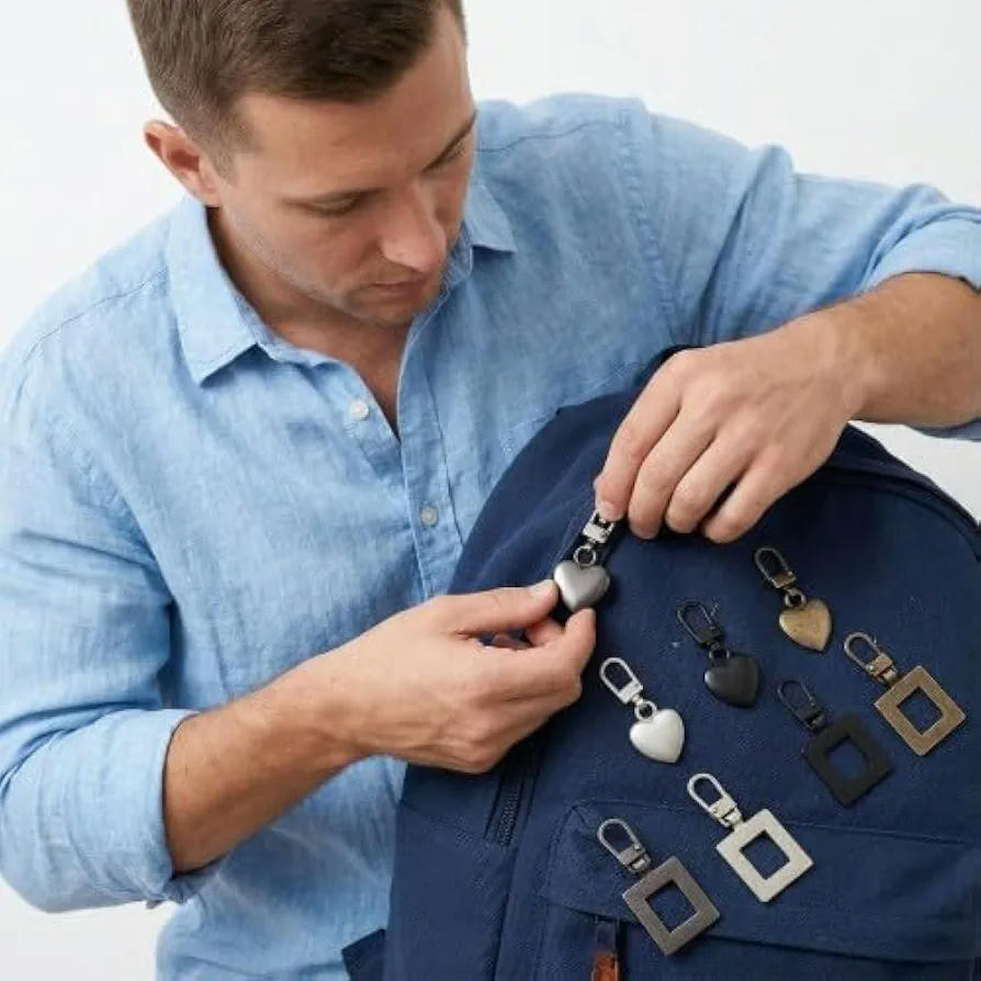 Conjunto de 10 Cremalleras Metálicas con Colgantes de Corazón y Cuadrado para Ropa y Accesorios