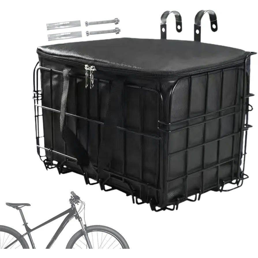 Cesta de bicicleta Plegable, Portabicicletas escolar con bolsa interior extraíble, Cesta de almacenamiento para bicicleta eléctrica (color negro)