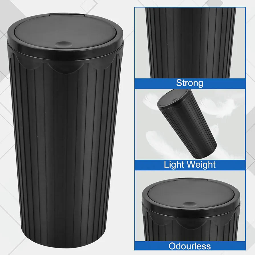 Bote de Basura para Coche Negro, Compacto y Portátil, Con Tapa y Neutralizador de Olores, Ideal para Automóviles, Hogar y Oficina, 16 cm (Color Negro)