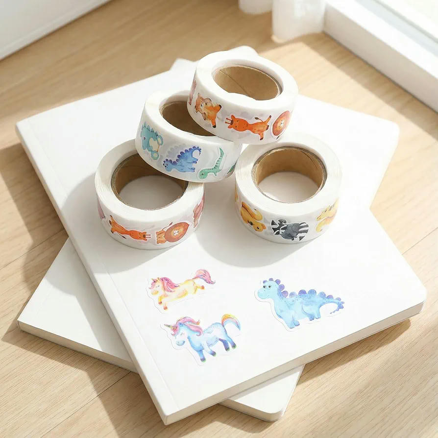 2000 Piezas de Pegatinas Infantiles de Animales en Rollo para Recompensa y Manualidades (Multicolor)
