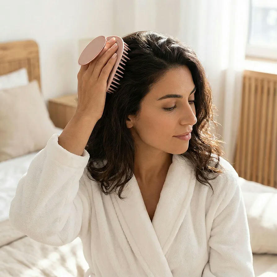 Cepillo Masajeador de Silicona Suave para Cuero Cabelludo, Uso Seco y Húmedo, Ergonómico para Todo Tipo de Cabello (Rosa)