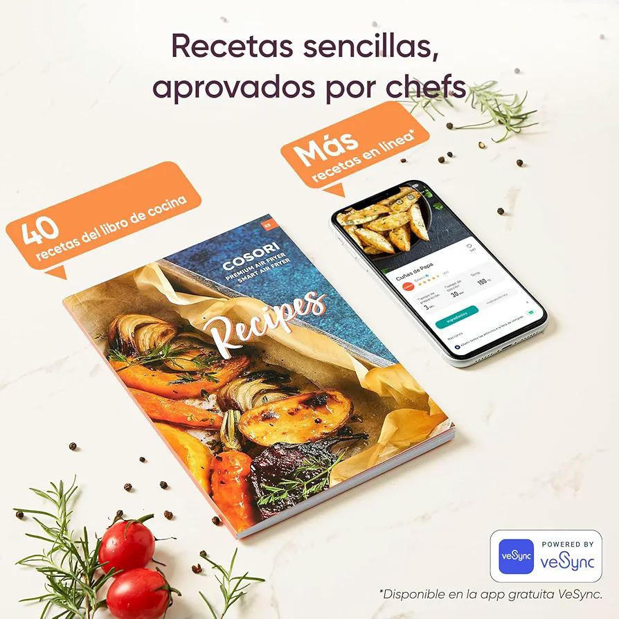 Cosori Freidora de Aire 5,7L Interior Metálico Real, Air Fryer Diseño Antióxido, Tecnología Calefacción Uniforme, 40 Recetas, Reducción de Grasas para una Vida Saludable, Eficiencia Energética, 1700W