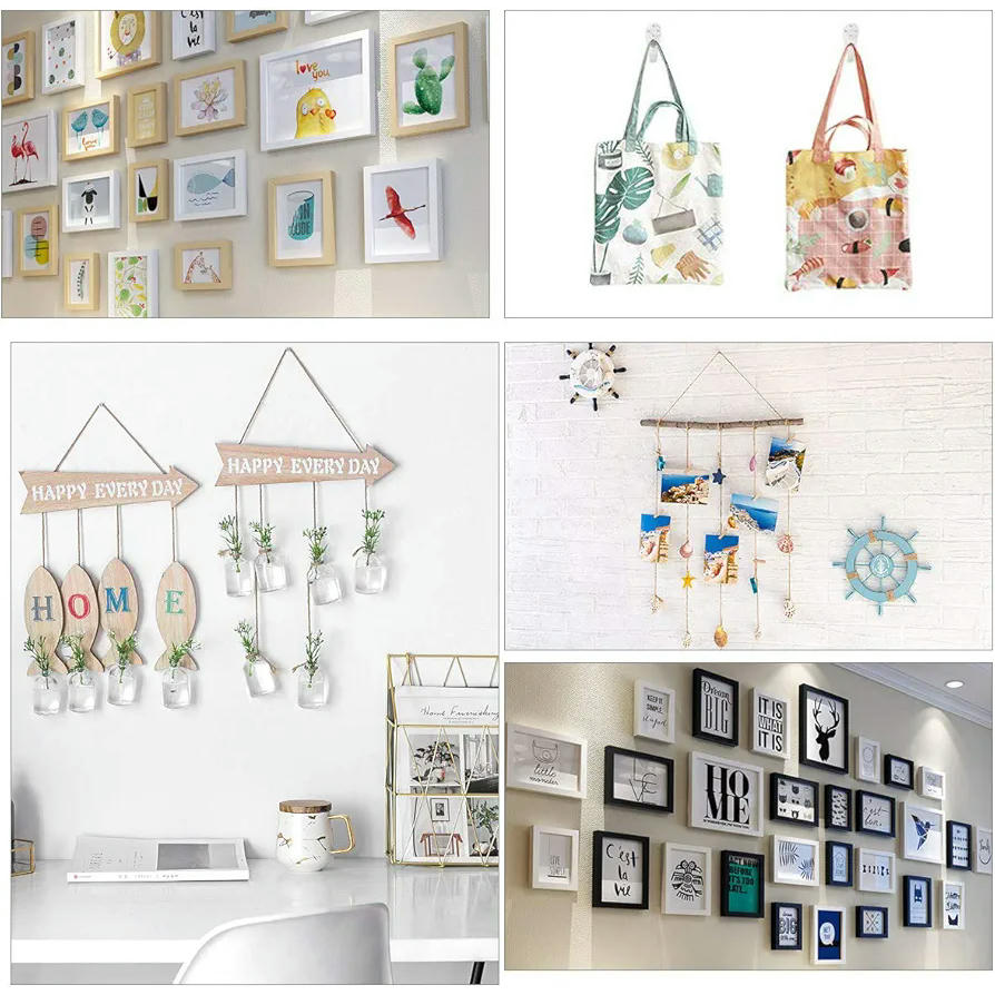 Kit de 42 Ganchos Adhesivos No Más Clavos, Conjunto de Ganchos Multimodelos, Fáciles de Instalar y Resistentes para Colgar Cuadros y Otros Artículos, 7 tamaños