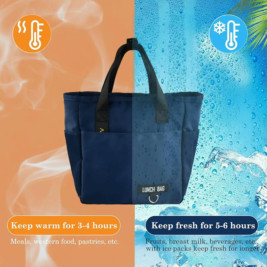 Bolsa térmica reutilizable, lonchera isotérmica impermeable, bolsa de comida con interior a prueba de fugas, ideal para oficina, escuela y actividades al aire libre (azul)