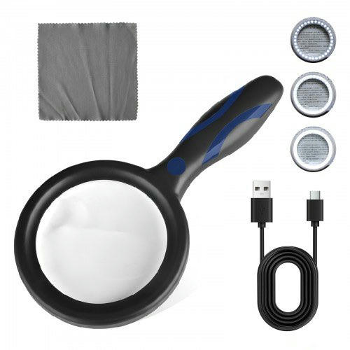 Lupa iluminada con aumento de 2X y 13X, lente óptica, 33 luces LED y carga USB para lectura y exploración