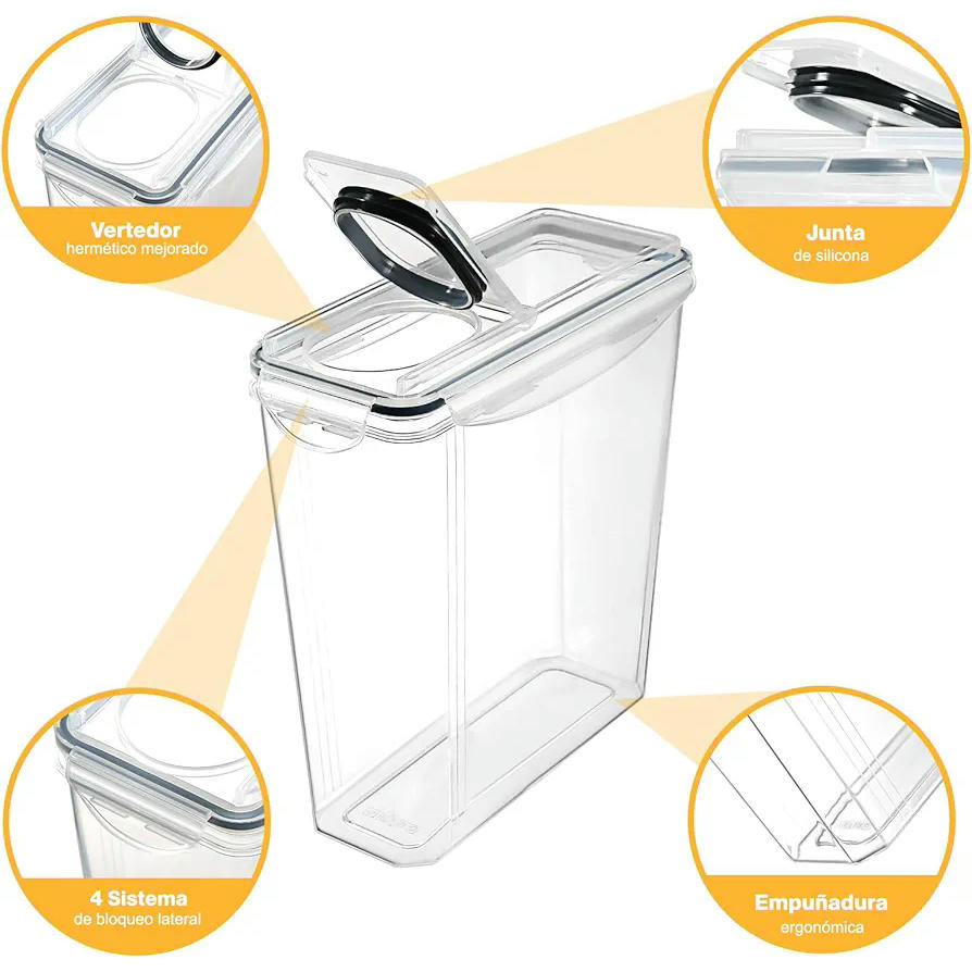 YASHE Pots de Cuina Emmagatzematge Joc de 6 Peces (3.7L), Recipients Hermètics per a Aliments amb Tapa Sense BPA, Recipients d'Emmagatzematge de Cuina per Emmagatzemar Flocs, Pasta, Grans