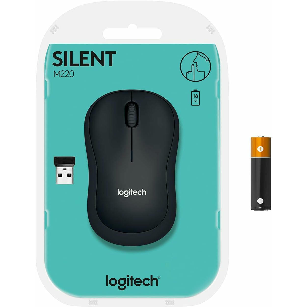 Logitech M220 SILENT Ratón Inalámbrico, 2.4 GHz, Receptor USB, Seguimiento Óptico con Resolución de 1000 dpi, Batería de 18 Meses, Ambidiestro, Compatible con PC, Mac, Portátil - Gris