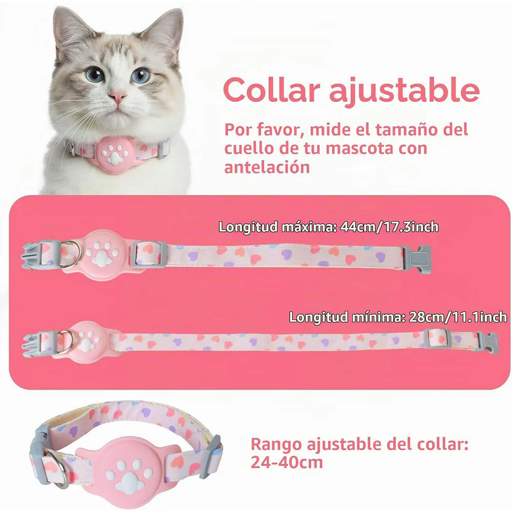 Collar Ajustable para Gatos con Cierre de Seguridad y Correa Elástica - Color Rosa
