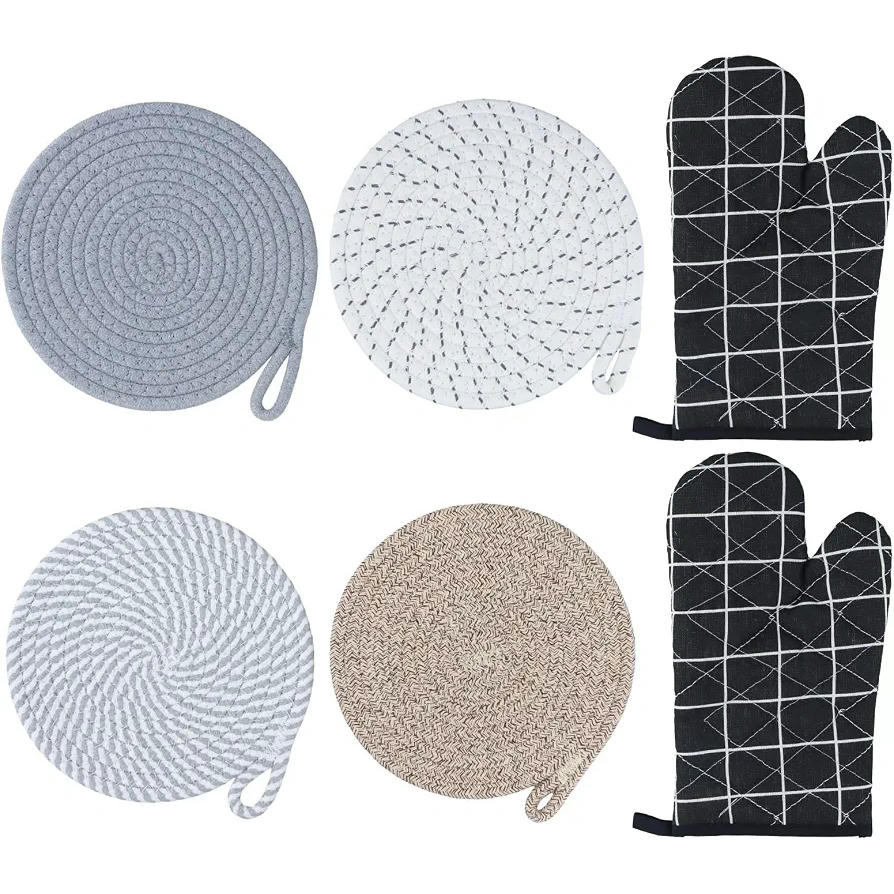 Set de 4 Manteles Individuales Redondos de 20cm y 1 Par de Manoplas de Horno
