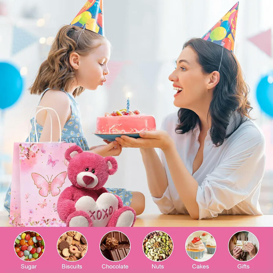 10 Bolsas de Regalo con Forma de Mariposa (15 x 8 x 21cm) para Fiestas y Celebraciones (Rosa)