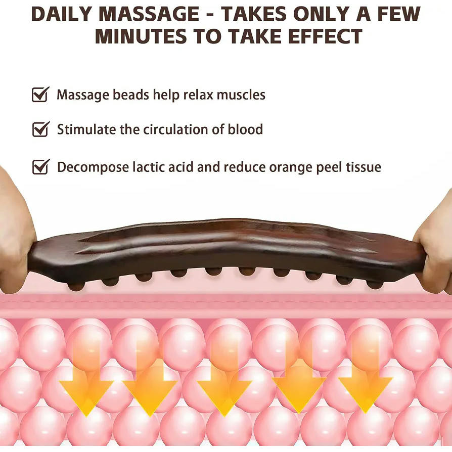 Juego de 2 Masajeadores Gua Sha - con 37 y 65 Perlas para Drenaje Linfático y Relajación Muscular (Marrón)
