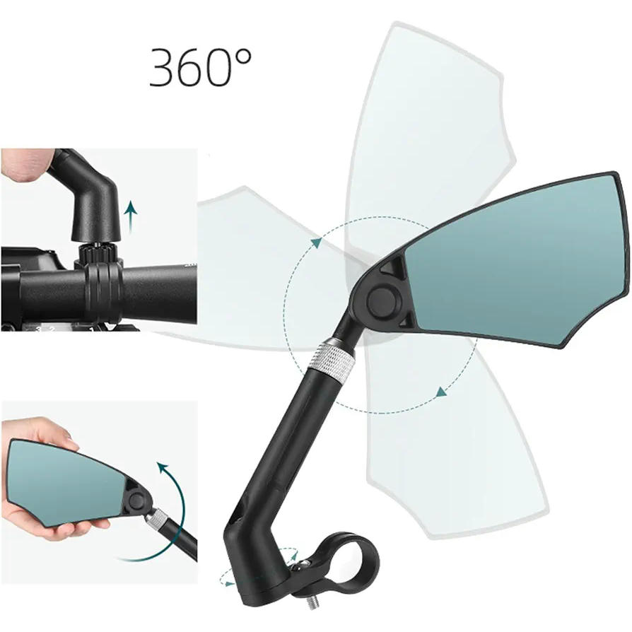 Soporte para Manillar de Bicicleta, Retrovisor Visión Trasera de Gran Angular para Bicicletas de Montaña y Carretera, Ajustable y Fácil de Instalar