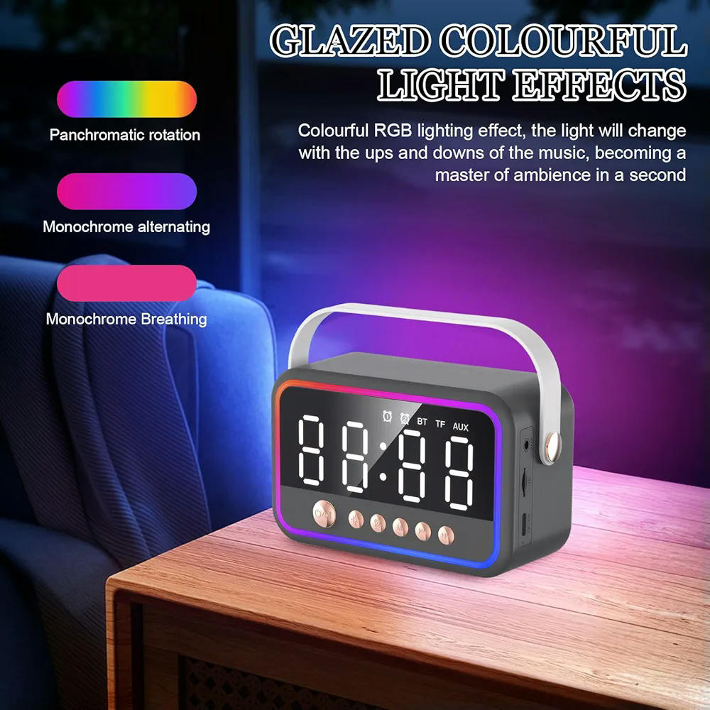 Máquina de karaoke portátil con 2 micrófonos, altavoz Bluetooth multifuncional con luz RGB y doble alarma, sonido estéreo 360° (Negro)